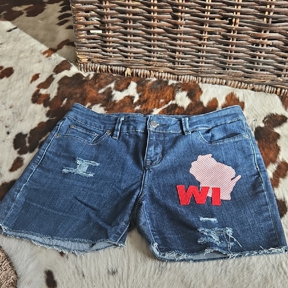 The Limited Blue Jean Shorts with Red Patch